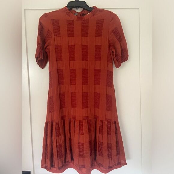 Pando grove Rust Half Sleeve Round Neck Natural
Cotton Plaid Mini Dress Sz S - Picture 6 of 14